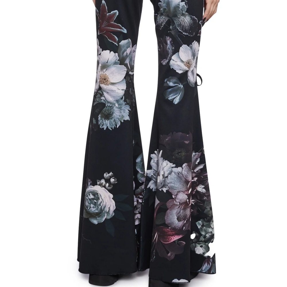 Dolls Kill Black Floral Lace-Up Flare Pants - Picture 4 of 4